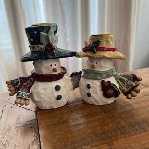 Kurt S Adler Snowman Couple Taper Candlestick Holders Pair Mr Mrs Christmas Cute